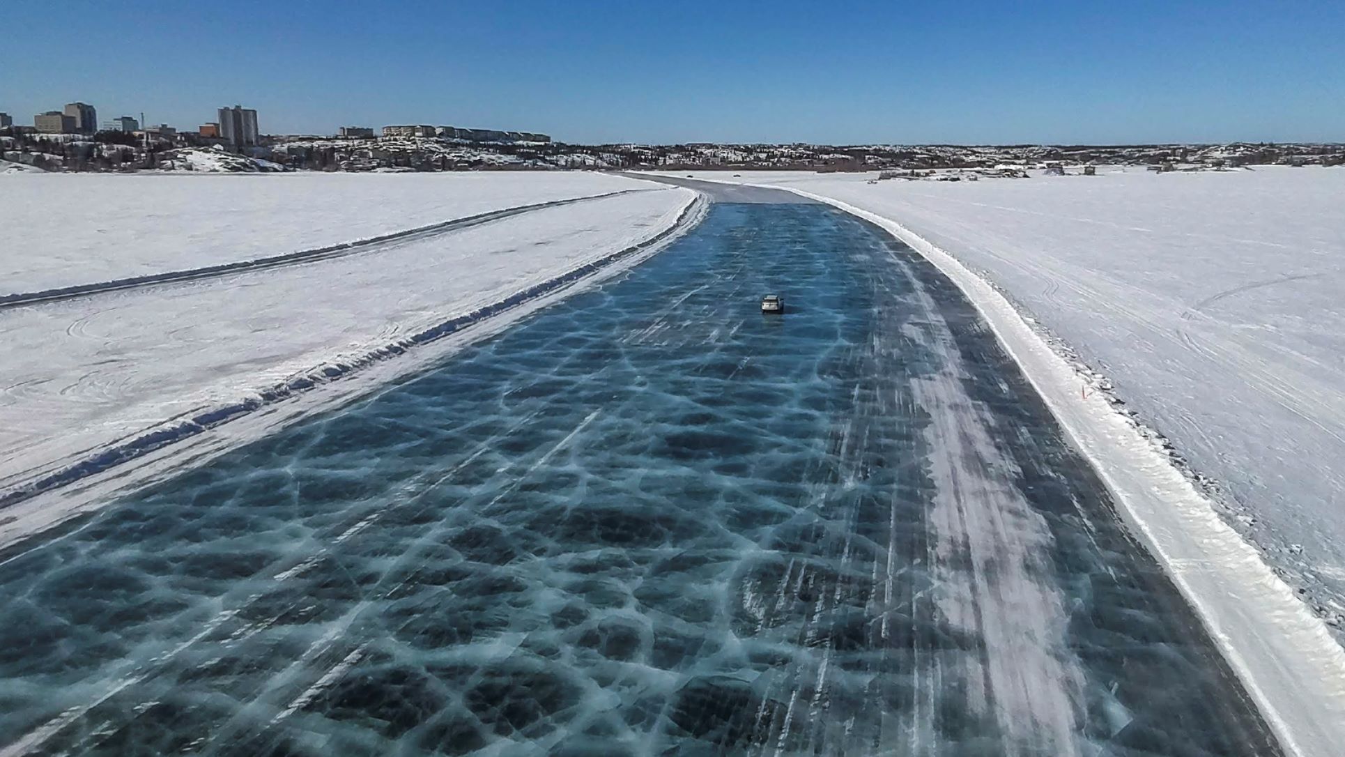 Ice road in Dettah and Yellowknife in the NWT. 